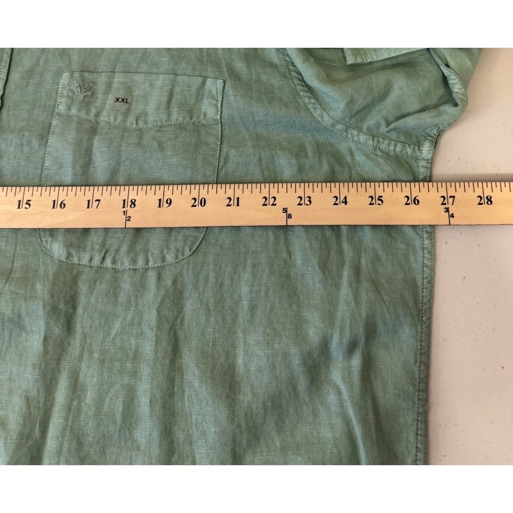 American Eagle Shirt Men XXL Green Mandarin Collar Button Down Linen Blend‎ NWOT - Picture 10 of 11